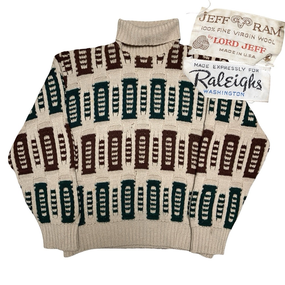 Vintage 60s 70s Jeff Ram Lord Jeff 100% Virgin Wool Sweater Size M USA Made